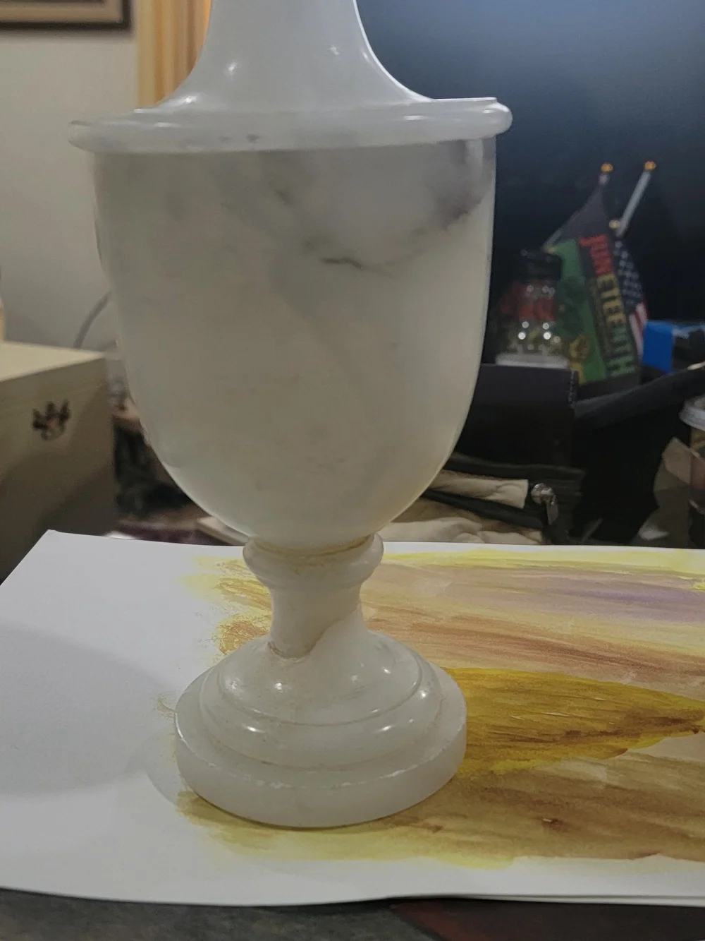 White Marble Decorative Urn Accent - Elegant Home Accent